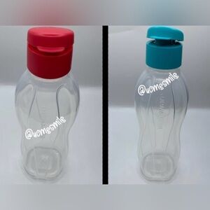 Tupperware Eco twist 1L Clear Bottle with Aqua/Pink Tops Water Bottles Set